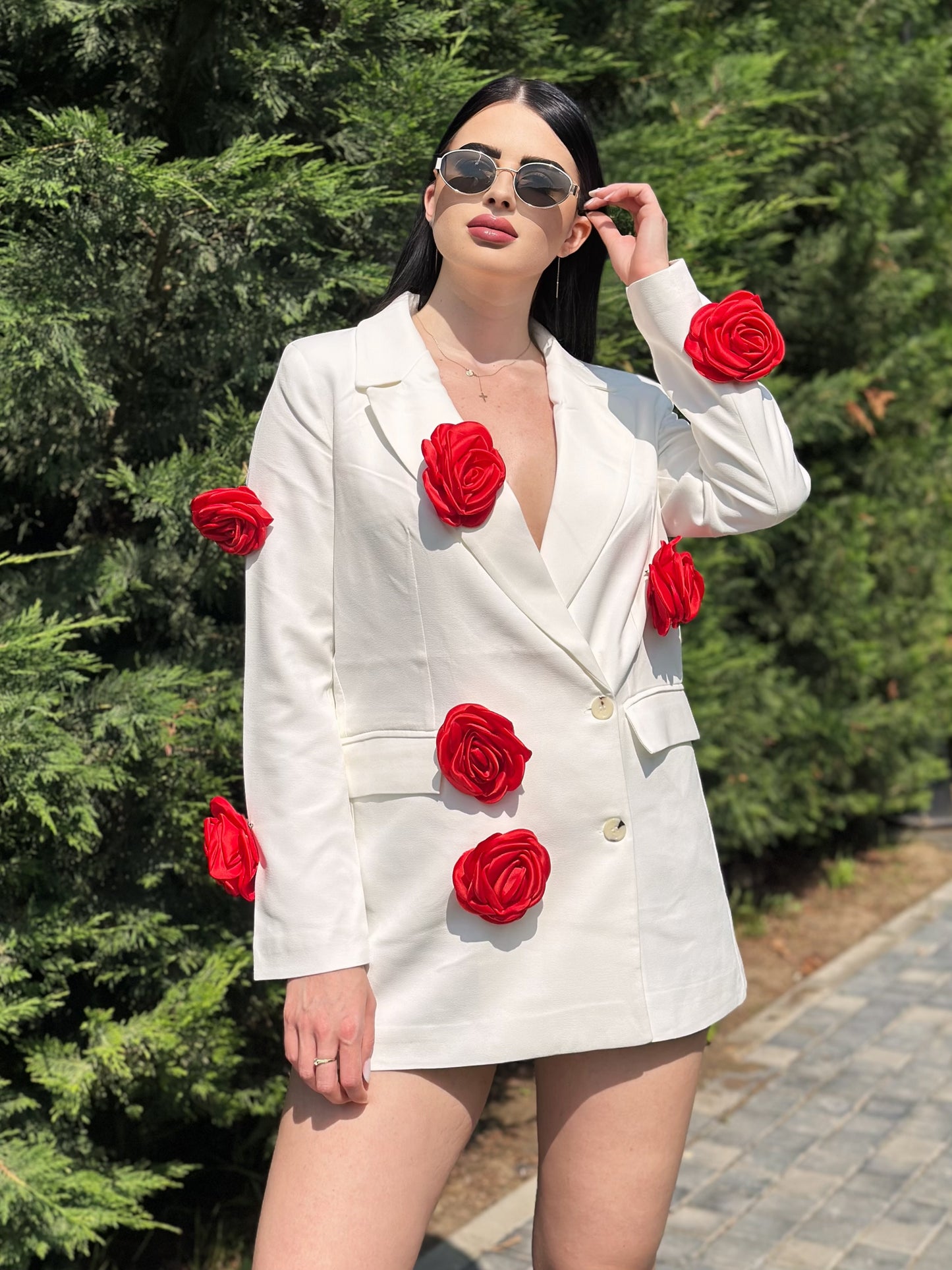 Sacou roses alb