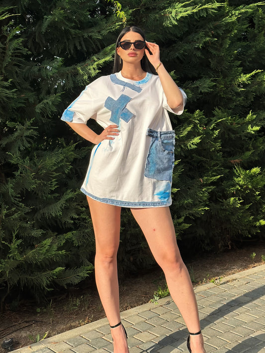 Tricou denim oversized